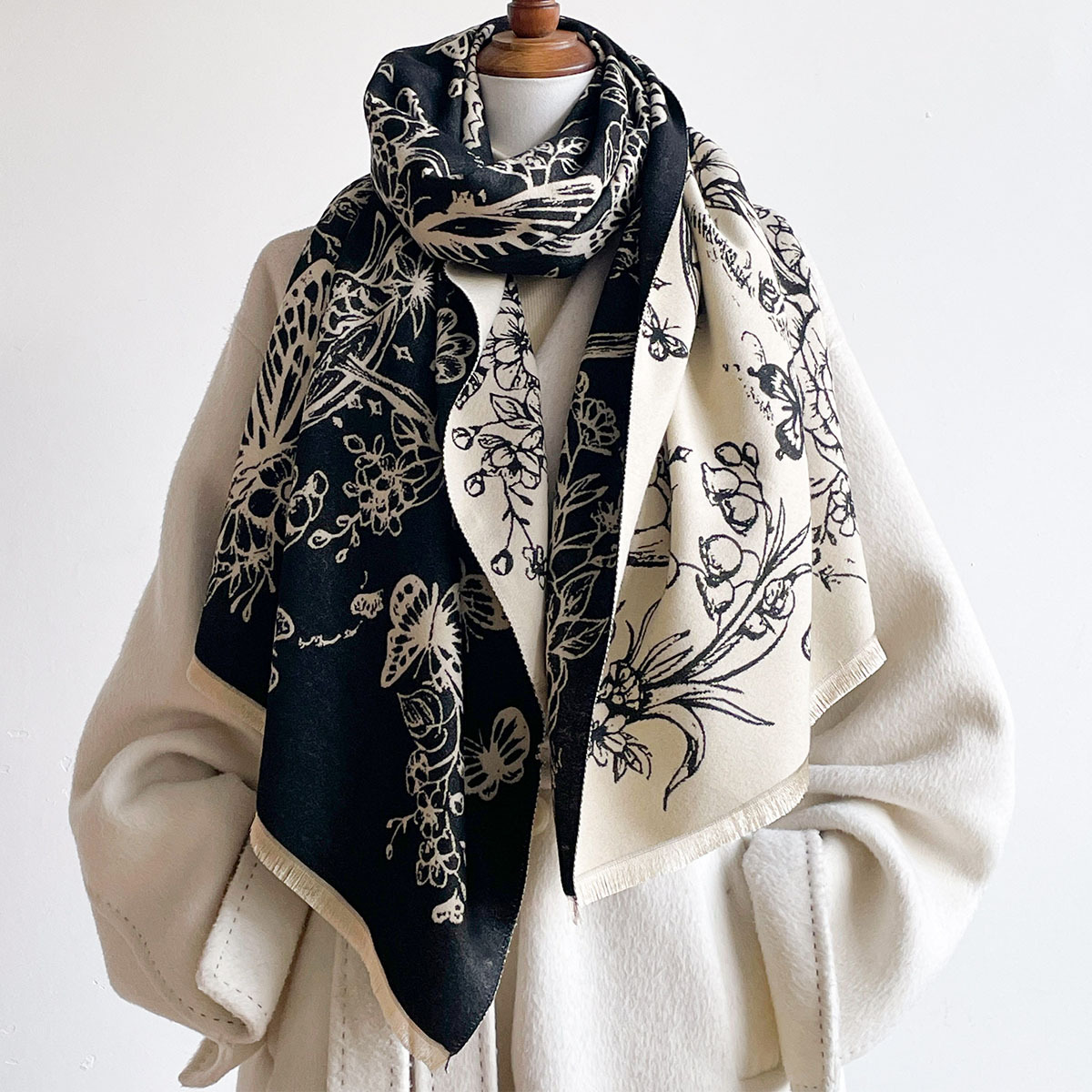 Pashmina Wrap Large - Kadınlar İçin İmitasyon Kaşmir Eşarp Saçaklı