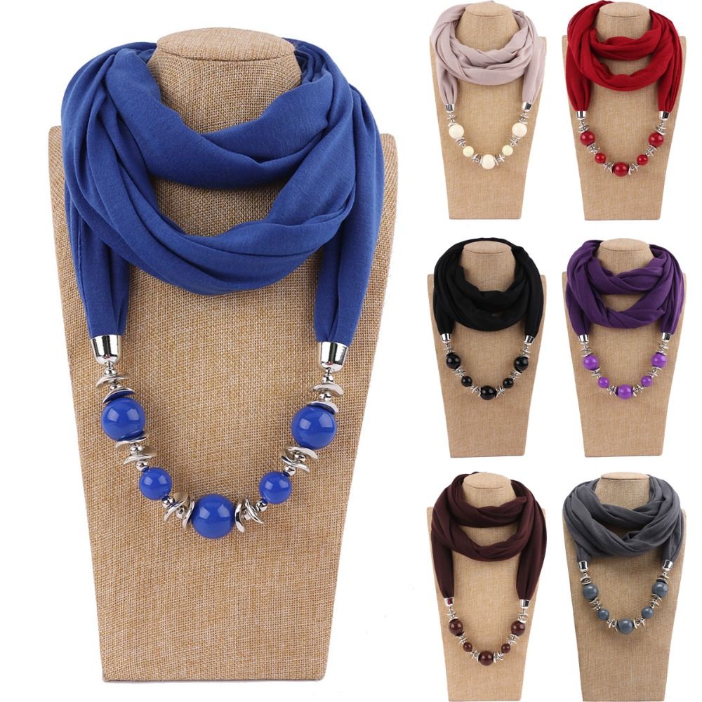 Infinity Scarf Knit - Şifon Eşarp Düz Renk Boncuklu Sonsuzluk