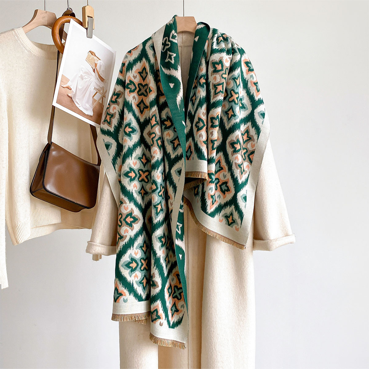 Woven Scarf Blanket - Kadınlar için Çift Taraflı İmitasyon Kaşmir