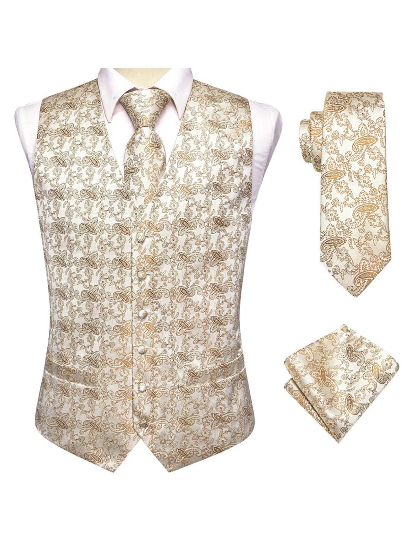 Pocket Square Set - Erkek Kayısı Rengi Jakarlı Yelek 3